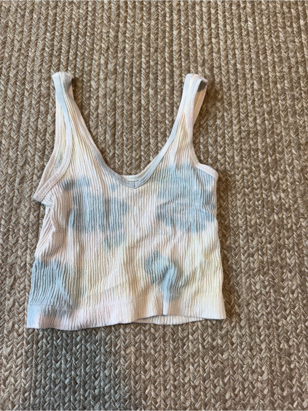 Urban Outfitters Pastel Tie-Dye Ribbed Tank Top — Blue & Cream